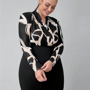 Black and Cream Long Sleeve Dress